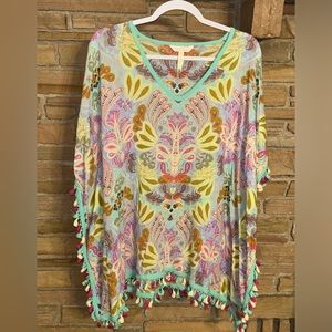 Matilda Jane colorful boho poncho size‎ (S) Paisley tassles